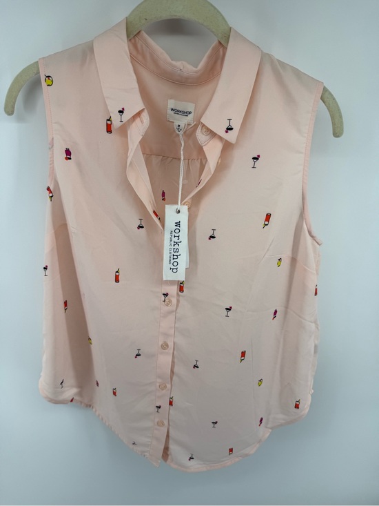 Workshop Republic Clothing Tops - Workshop Republic Clothing Sleeveless Pink Button-Front Cocktail Print Blouse